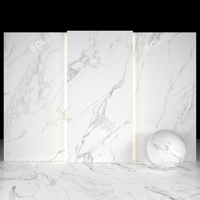 Elegant White Marble Tiles: Exquisite Luxe Finish 3D model image 2