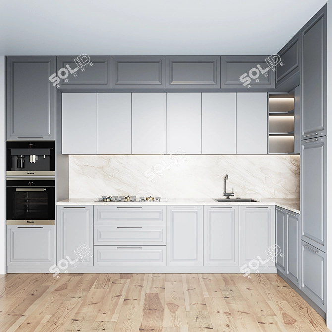 Modern Kitchen Setup - Gas Hob, Sink, Oven & Hood 3D model image 1