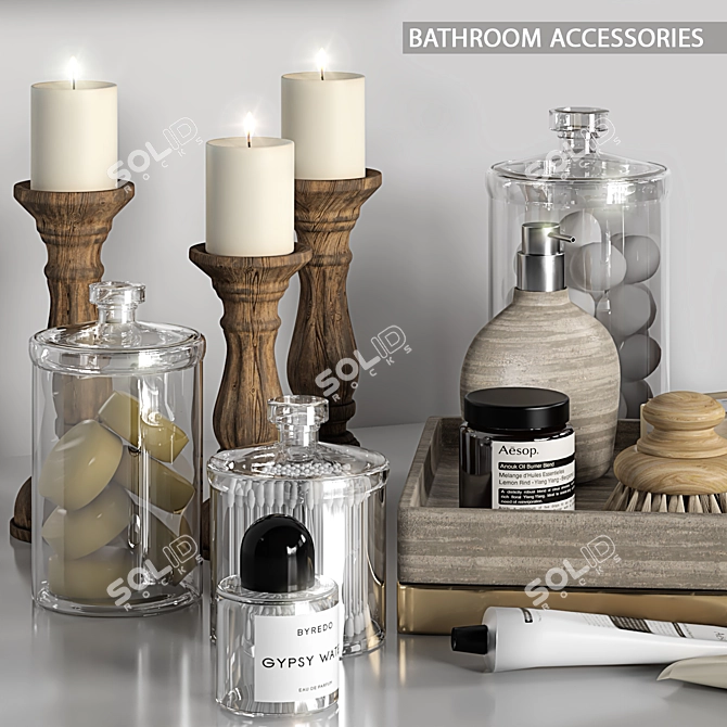 Elegant Bathroom Accessories Set 3D model image 2