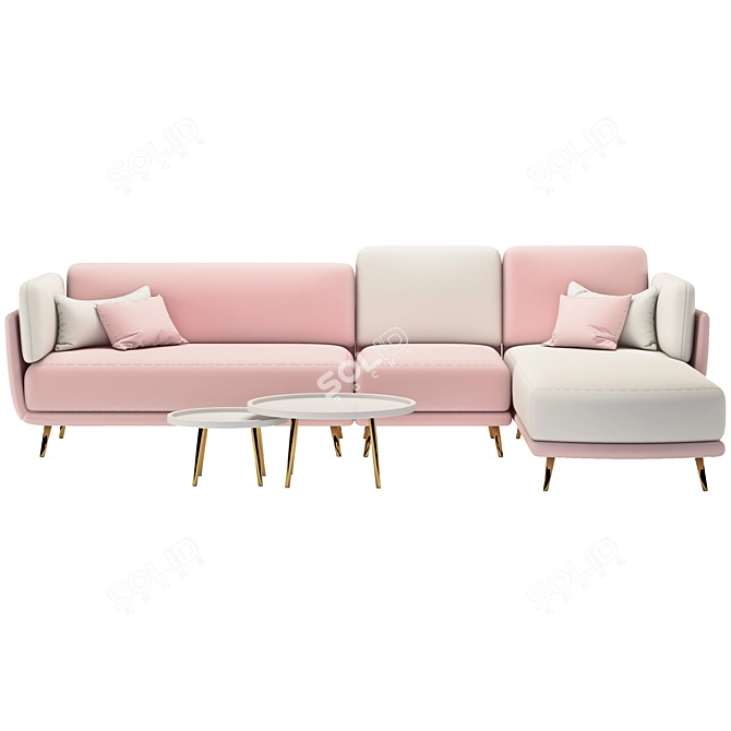 Pink Velvet Sofa Set: Modern, Upholstered, 320cm Wide 3D model image 1