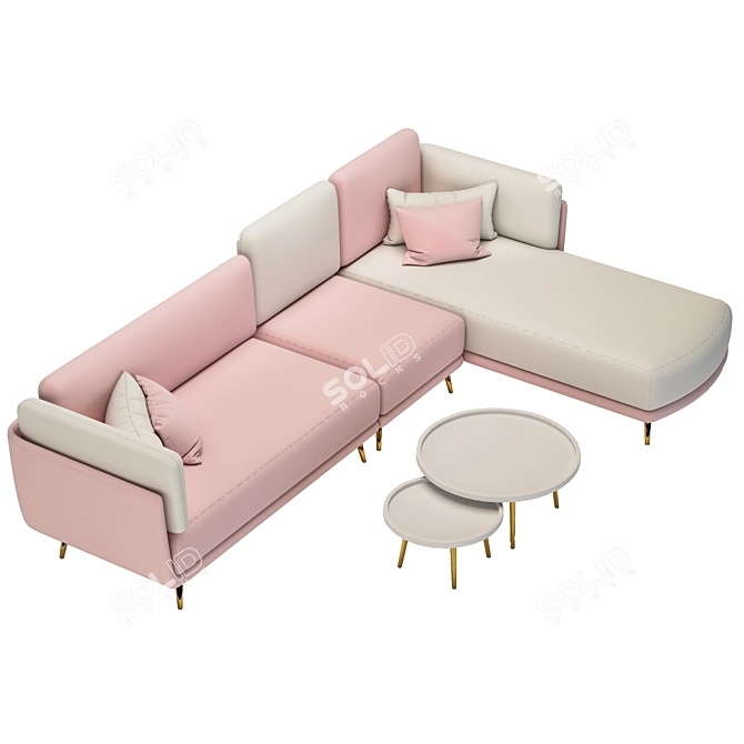 Pink Velvet Sofa Set: Modern, Upholstered, 320cm Wide 3D model image 2