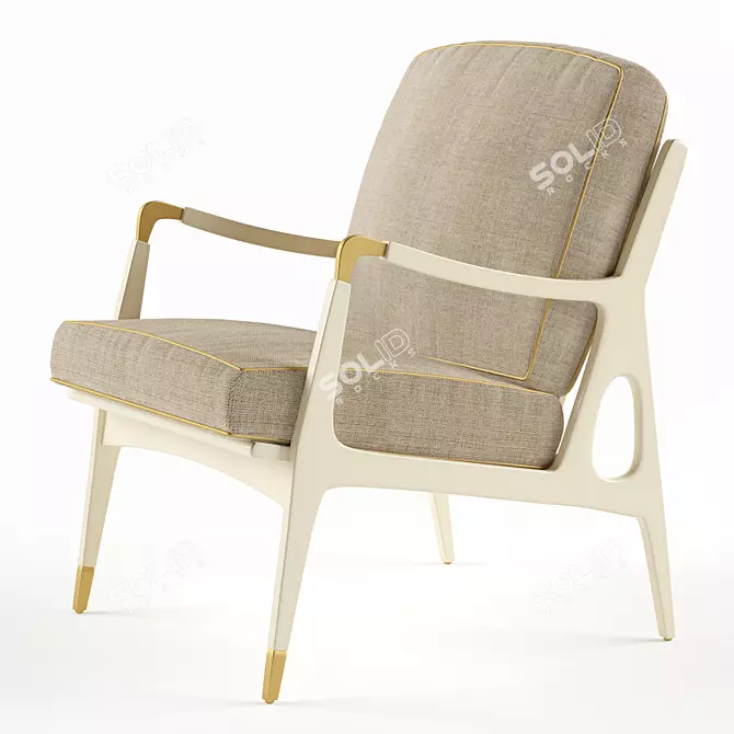 Cozy Cream Armchair with Golden Legs 3D model image 1