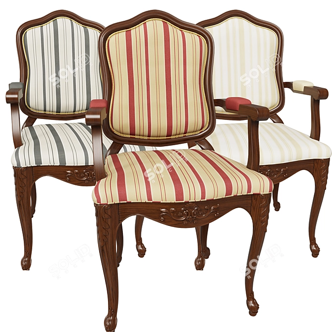 Elegant Carved Wood Chair 3D model image 2