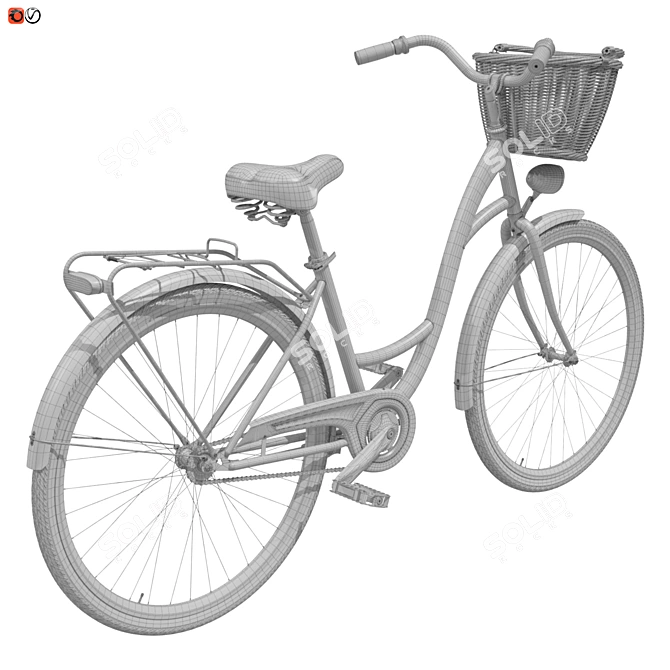 Green Ladies' Bike with Basket 3D model image 3