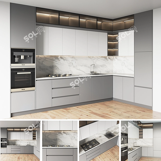 Modern Kitchen Set: Gas Hob, Sink, Oven, Hood 3D model image 1