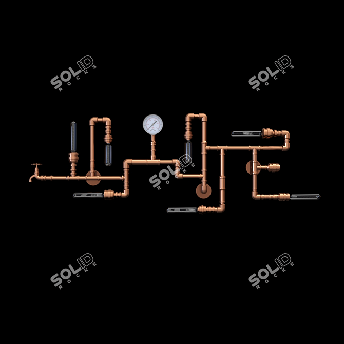 Industrial Copper Pipe Wall Lamp 3D model image 2