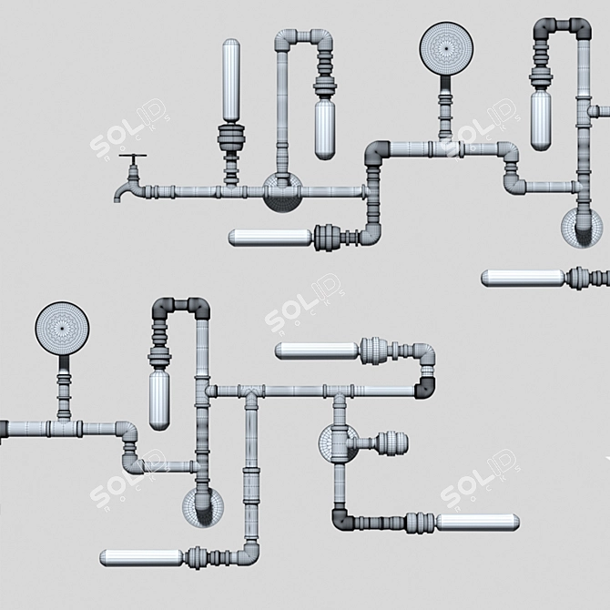 Industrial Copper Pipe Wall Lamp 3D model image 6