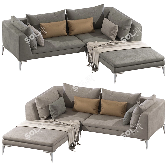 Stylish Charles Large Fabric Sofa 3D model image 2