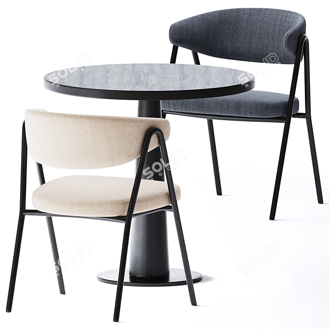 Modern Gray Round Table Set 3D model image 1
