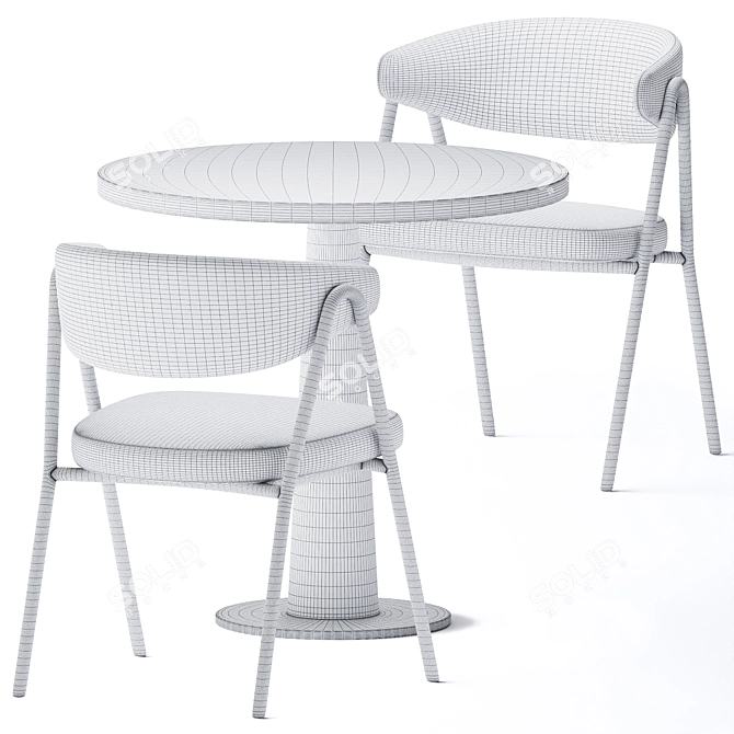 Modern Gray Round Table Set 3D model image 2