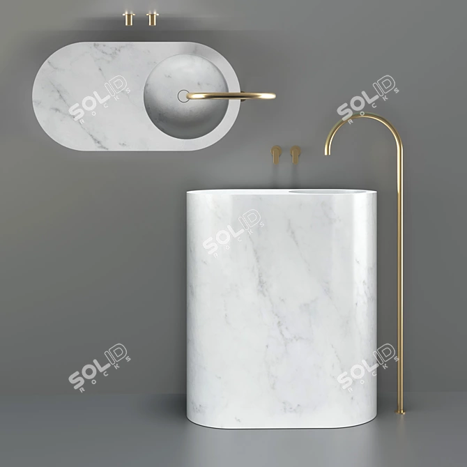 Cocoon JP Column: Solid Stone Basin 3D model image 3