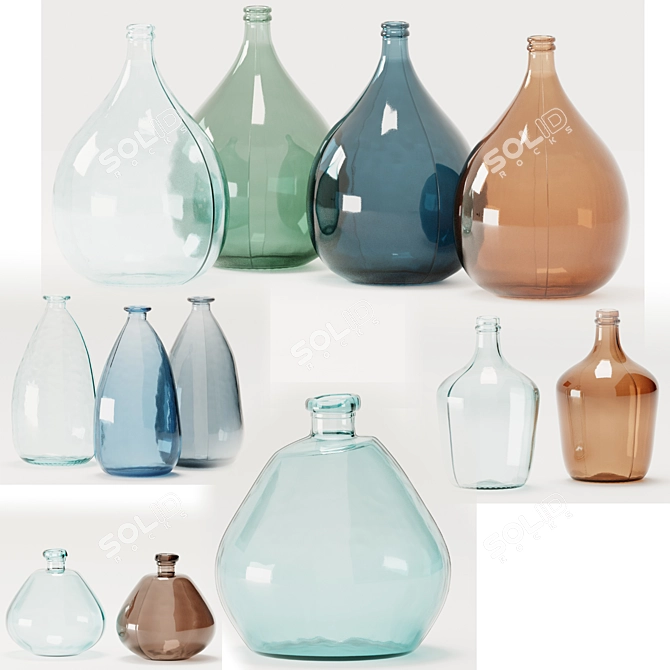 Elegant Set of 5 Izolia Glass Vases 3D model image 2