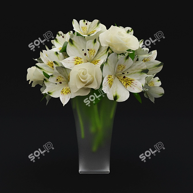 Elegant White Rose & Alstroemeria Bouquet 3D model image 1