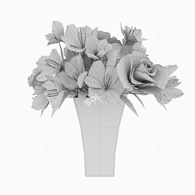 Elegant White Rose & Alstroemeria Bouquet 3D model image 3