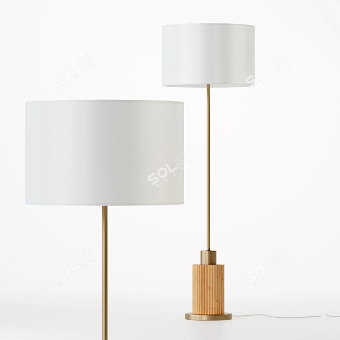 Elegant Wood & Brass Floor Lamp 3D model image 1