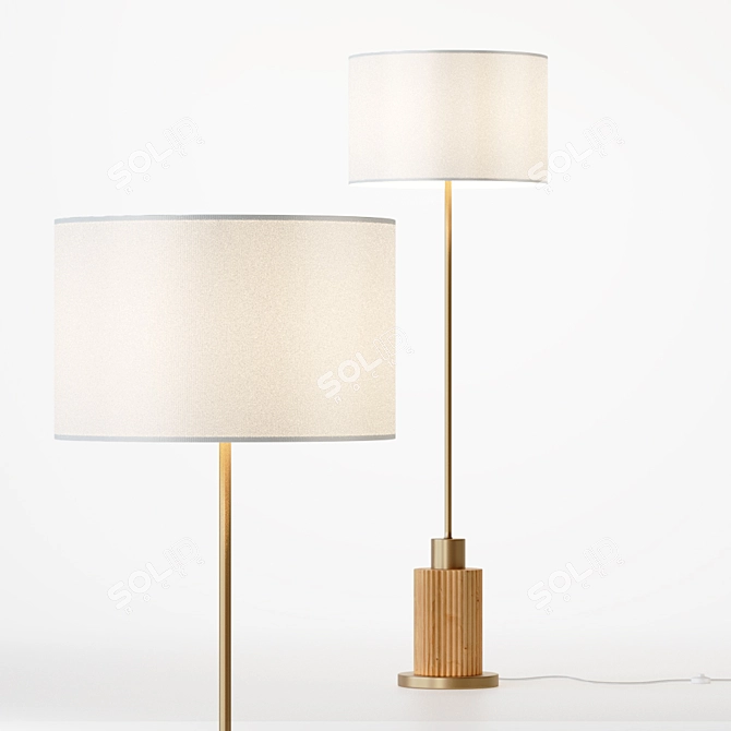 Elegant Wood & Brass Floor Lamp 3D model image 2