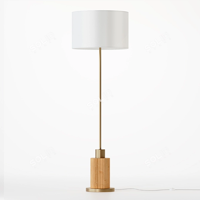 Elegant Wood & Brass Floor Lamp 3D model image 3