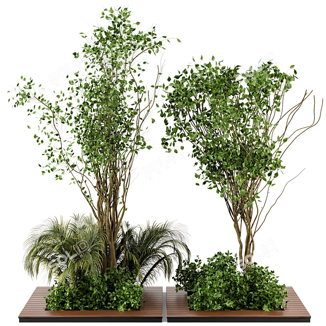 Outdoor Garden Set: Bush & Tree - Set 69 3D model image 1