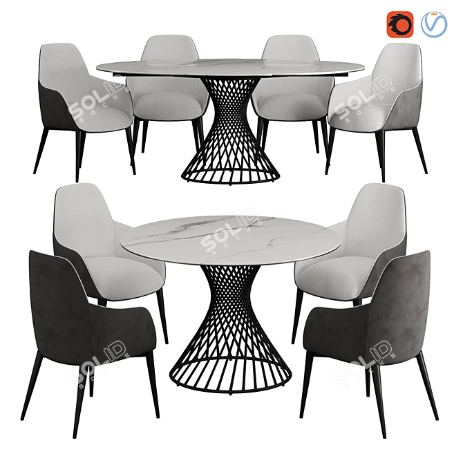 Tornado Table and Rosamund Chair Set 3D model image 1