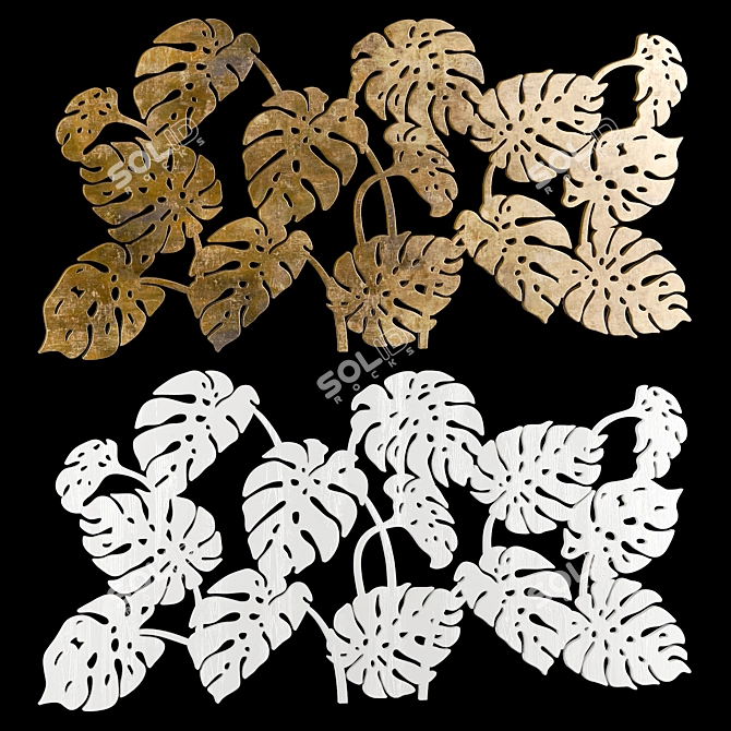 Tropical Monstera Leaves Panel 3D model image 1