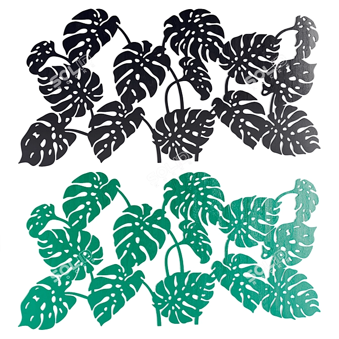 Tropical Monstera Leaves Panel 3D model image 2