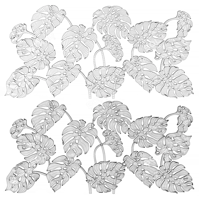 Tropical Monstera Leaves Panel 3D model image 3