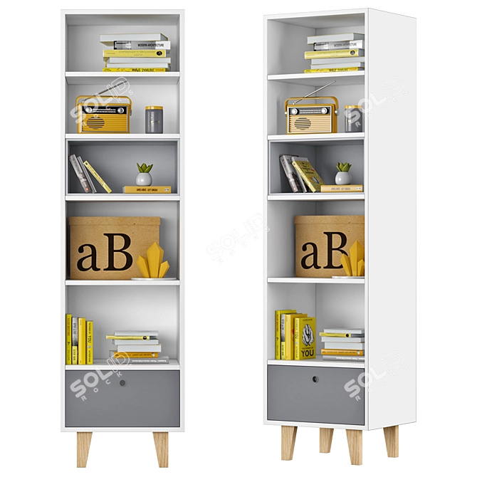 Modern Concept Narrow Bookcase | White & Grey 3D model image 1