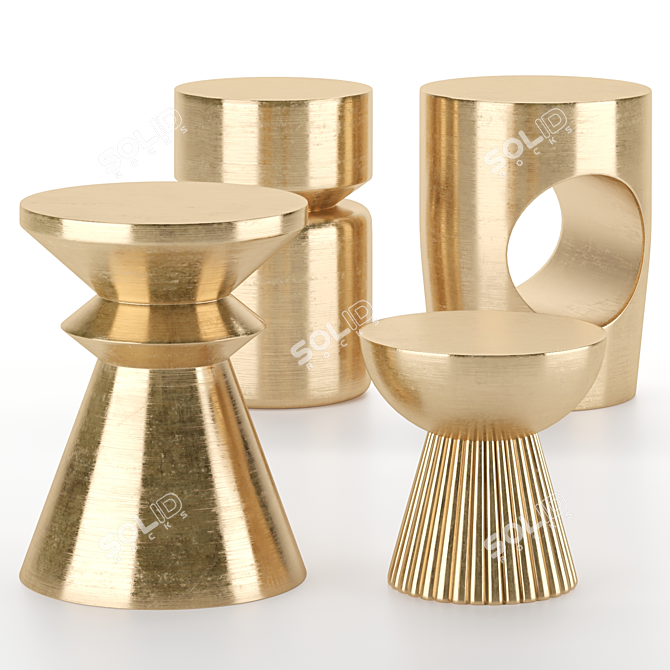 Brass Set: Stylish Side Tables 3D model image 6