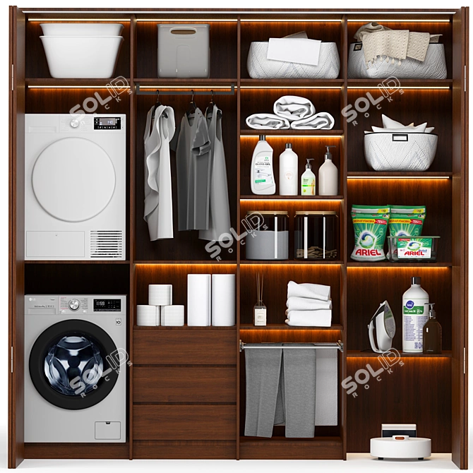 Laundry Essentials Set: Washer, Dryer, Iron 3D model image 1