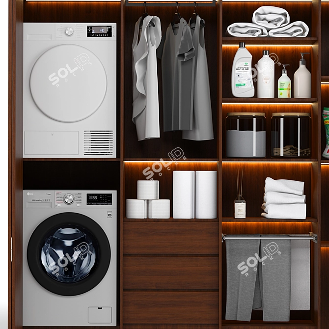 Laundry Essentials Set: Washer, Dryer, Iron 3D model image 3