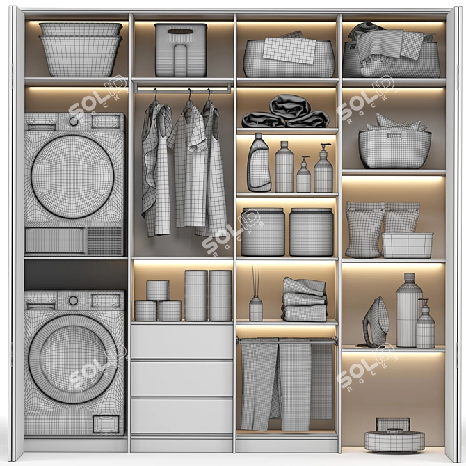 Laundry Essentials Set: Washer, Dryer, Iron 3D model image 4