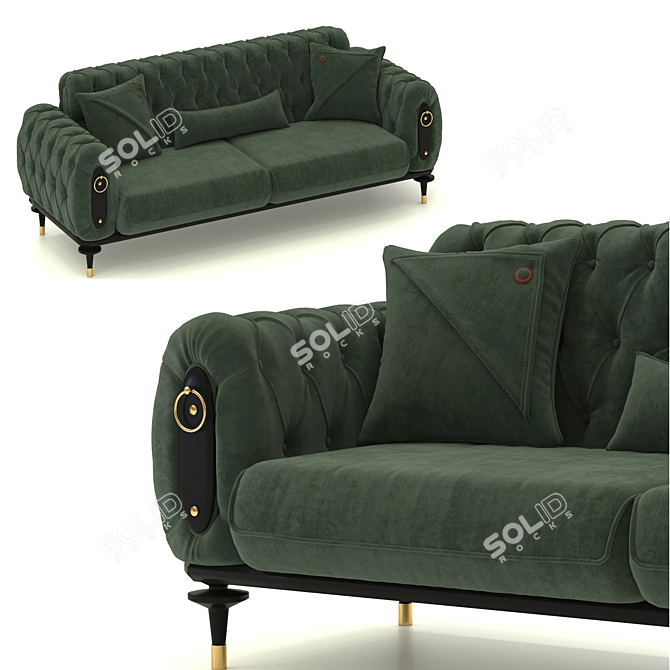 Luxury Army Green Velvet Tufted Sofa 3D model image 2