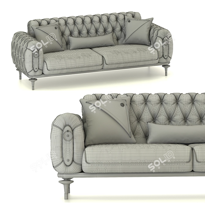 Luxury Army Green Velvet Tufted Sofa 3D model image 3