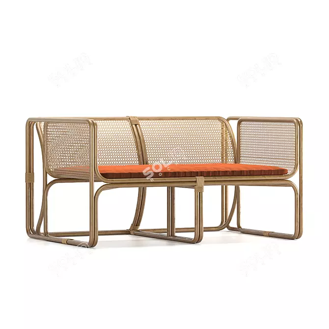 Elegant Natural Rattan Settee 3D model image 1