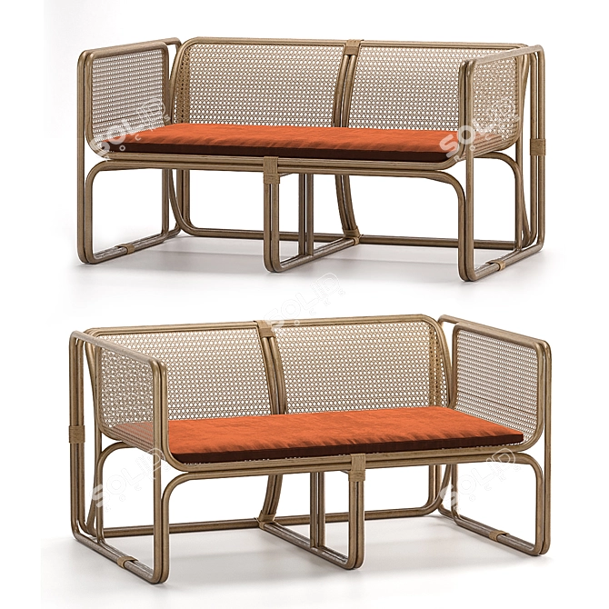 Elegant Natural Rattan Settee 3D model image 6