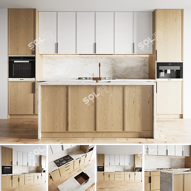 Modern Kitchen Set: Gas Hob, Sink, Oven & Hood 3D model image 1