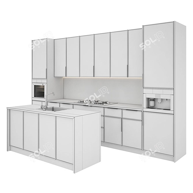 Modern Kitchen Set: Gas Hob, Sink, Oven & Hood 3D model image 5