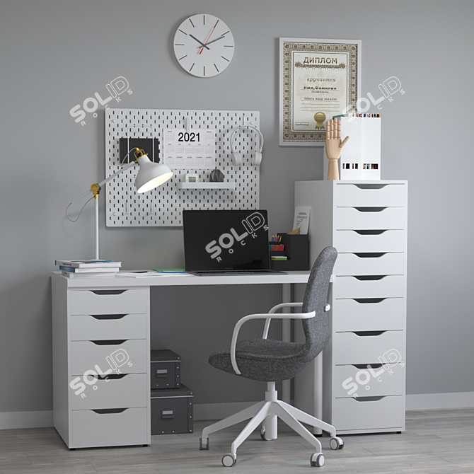 IKEA Home Office Set: Desk, Drawers, Chair & More 3D model image 1