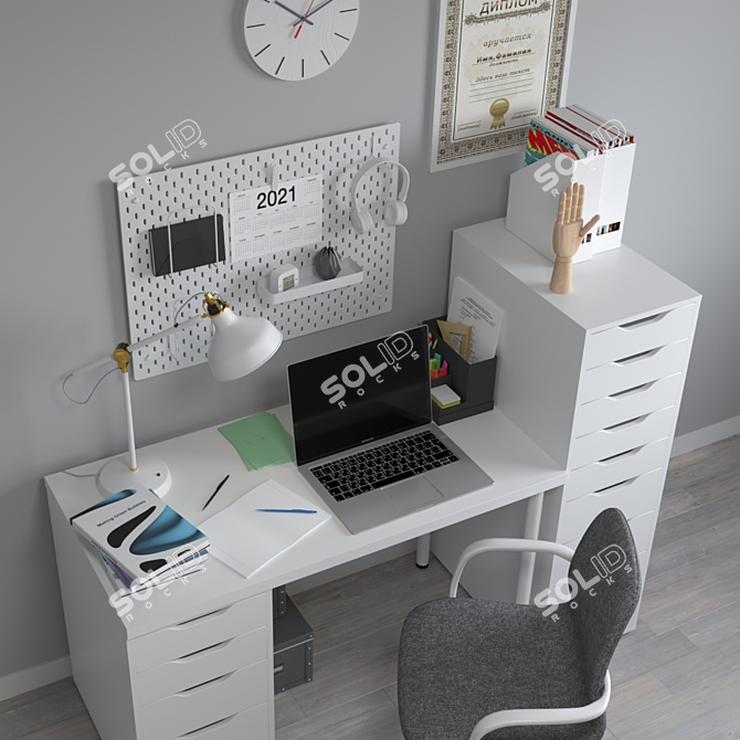 IKEA Home Office Set: Desk, Drawers, Chair & More 3D model image 2