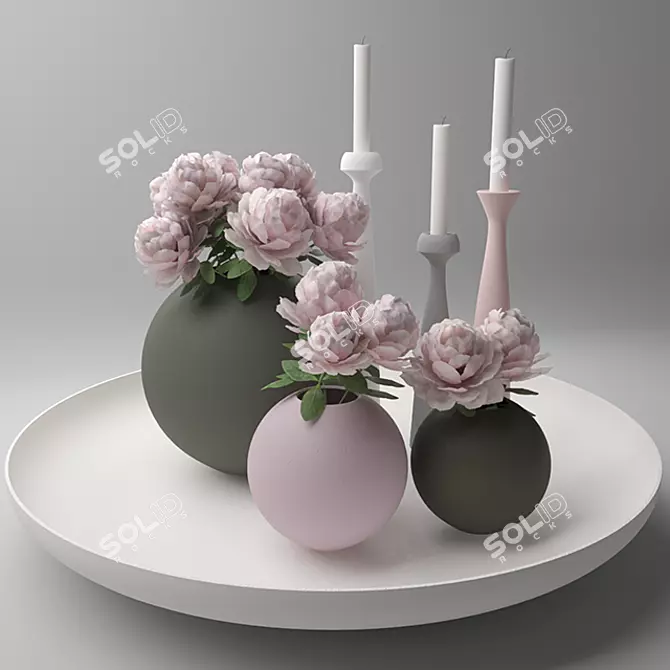 Modern Ceramic Decor Set | Spherical Vases & Candlesticks 3D model image 1