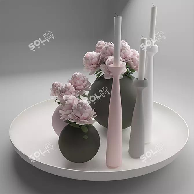 Modern Ceramic Decor Set | Spherical Vases & Candlesticks 3D model image 2