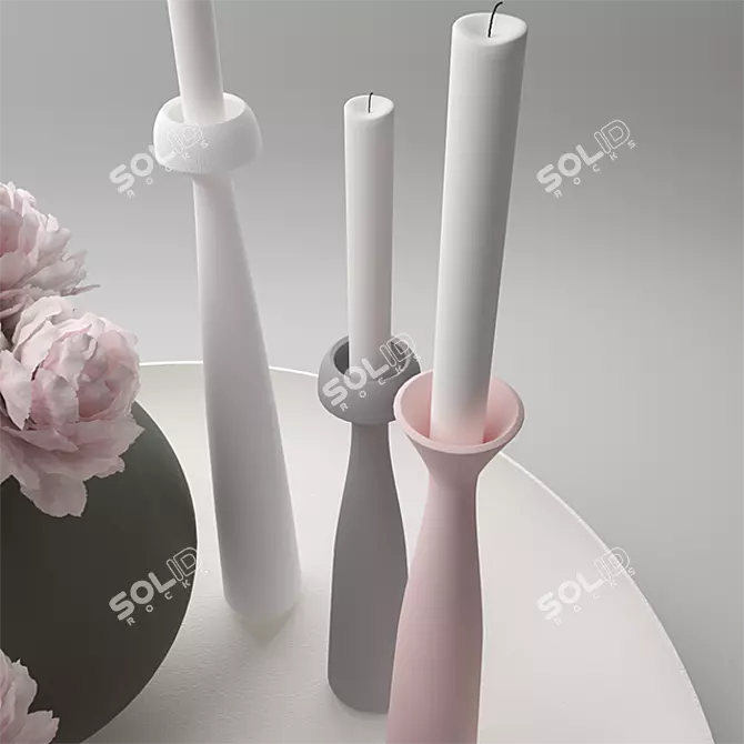 Modern Ceramic Decor Set | Spherical Vases & Candlesticks 3D model image 4