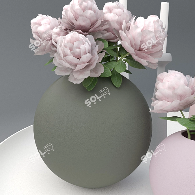 Modern Ceramic Decor Set | Spherical Vases & Candlesticks 3D model image 8