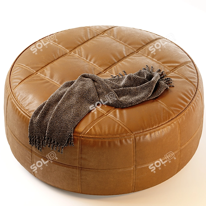 Luxury Saddle Leather Pouf Ottoman 3D model image 2