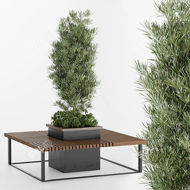 Modern Bench with Plant Decoration 3D model image 1