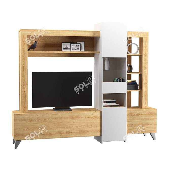 Modern TV Wall with Decor Elements 3D model image 1