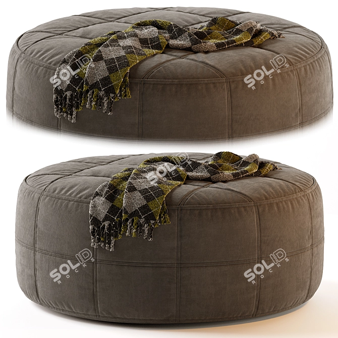 Saddle Round Fabric Pouf Ottoman 3D model image 1