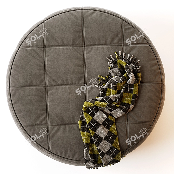 Saddle Round Fabric Pouf Ottoman 3D model image 3