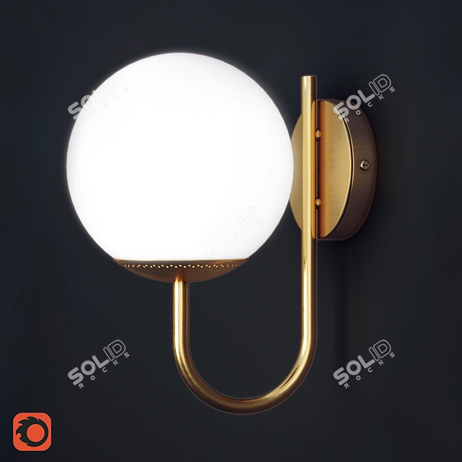 Modern Brass and Milk Glass Wall Lamp 3D model image 3