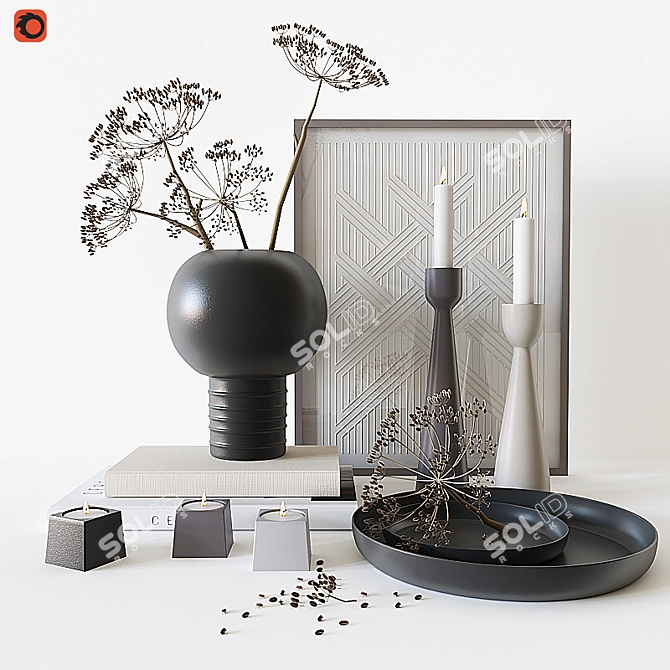 Title: Decorative Set with Vase, Trays, Candleholders, and More 3D model image 1